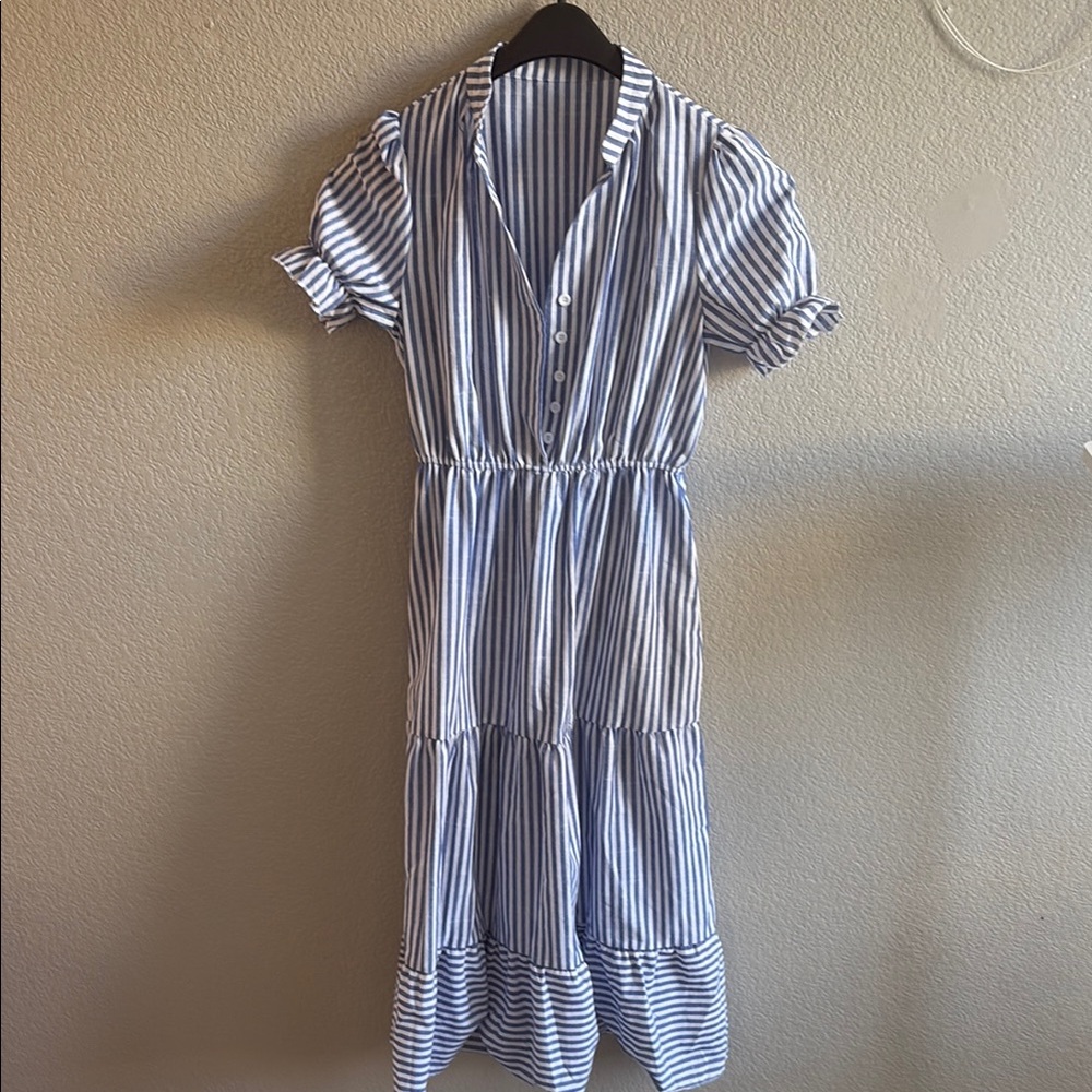 SHEIN Blue and White Ruffled Midi Sundress